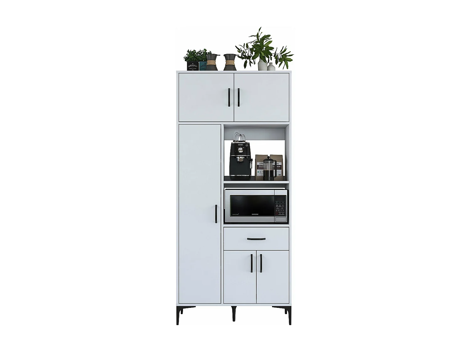 Armário Alto de Cozinha Stella - Branco Moderno - 90 x 198,6 x 40 cm para Organização Elegante