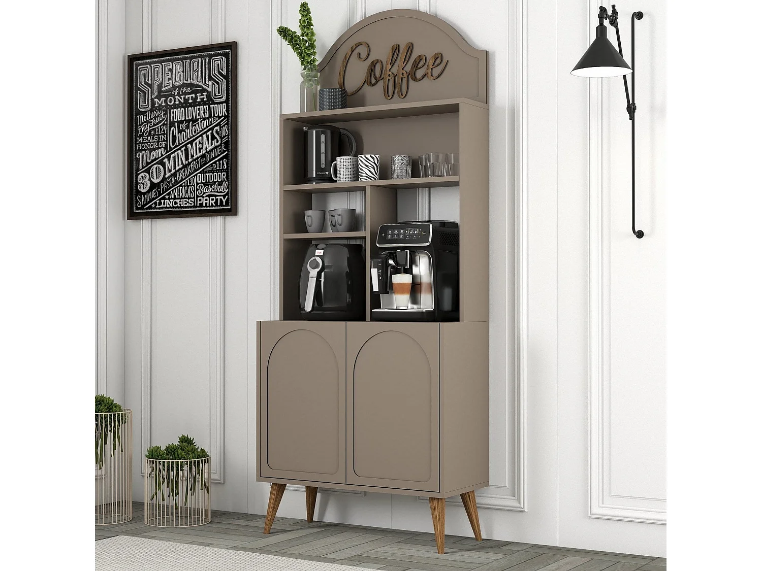 Armário de Cozinha/Sala Caffè - Estilo Moderno em Atlas e Nogueira - 81.3x201x35cm