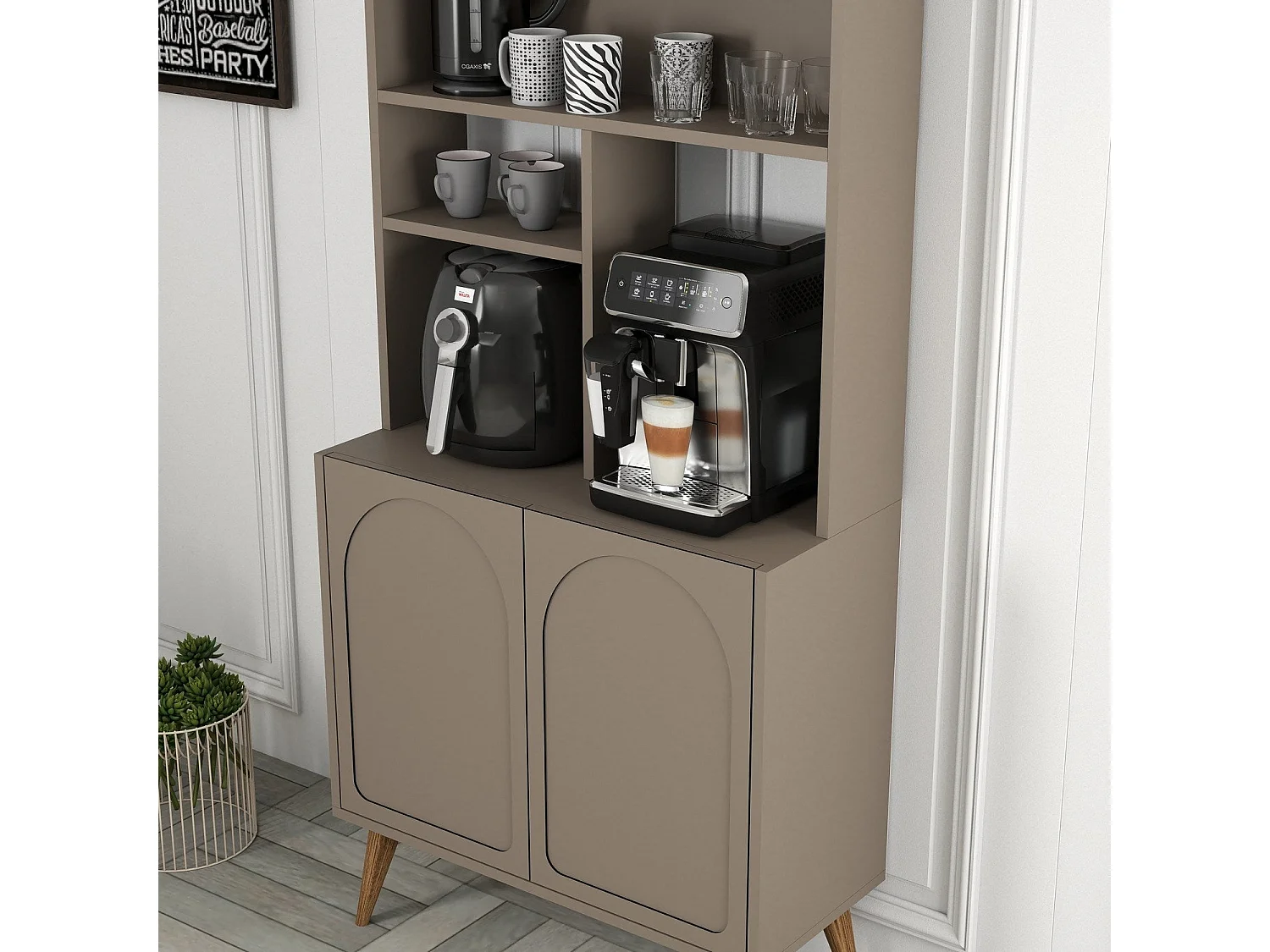 Armário de Cozinha/Sala Caffè - Estilo Moderno em Atlas e Nogueira - 81.3x201x35cm