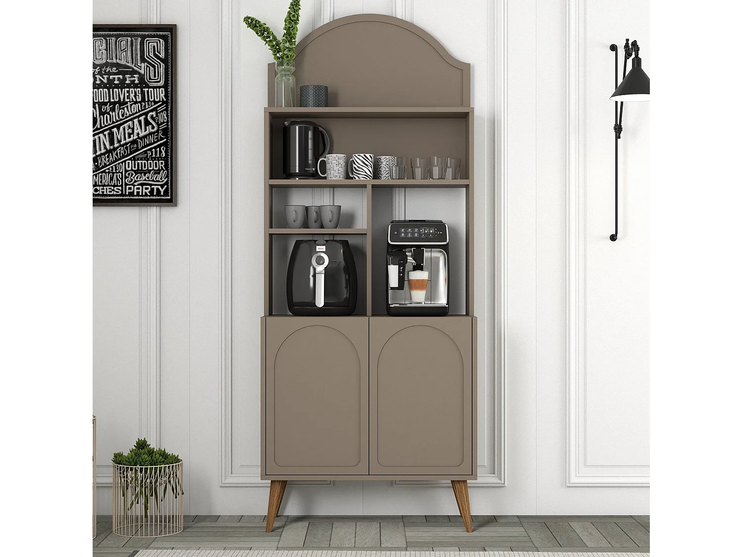 Armário de Cozinha/Sala Caffè - Estilo Moderno em Atlas e Nogueira - 81.3x201x35cm