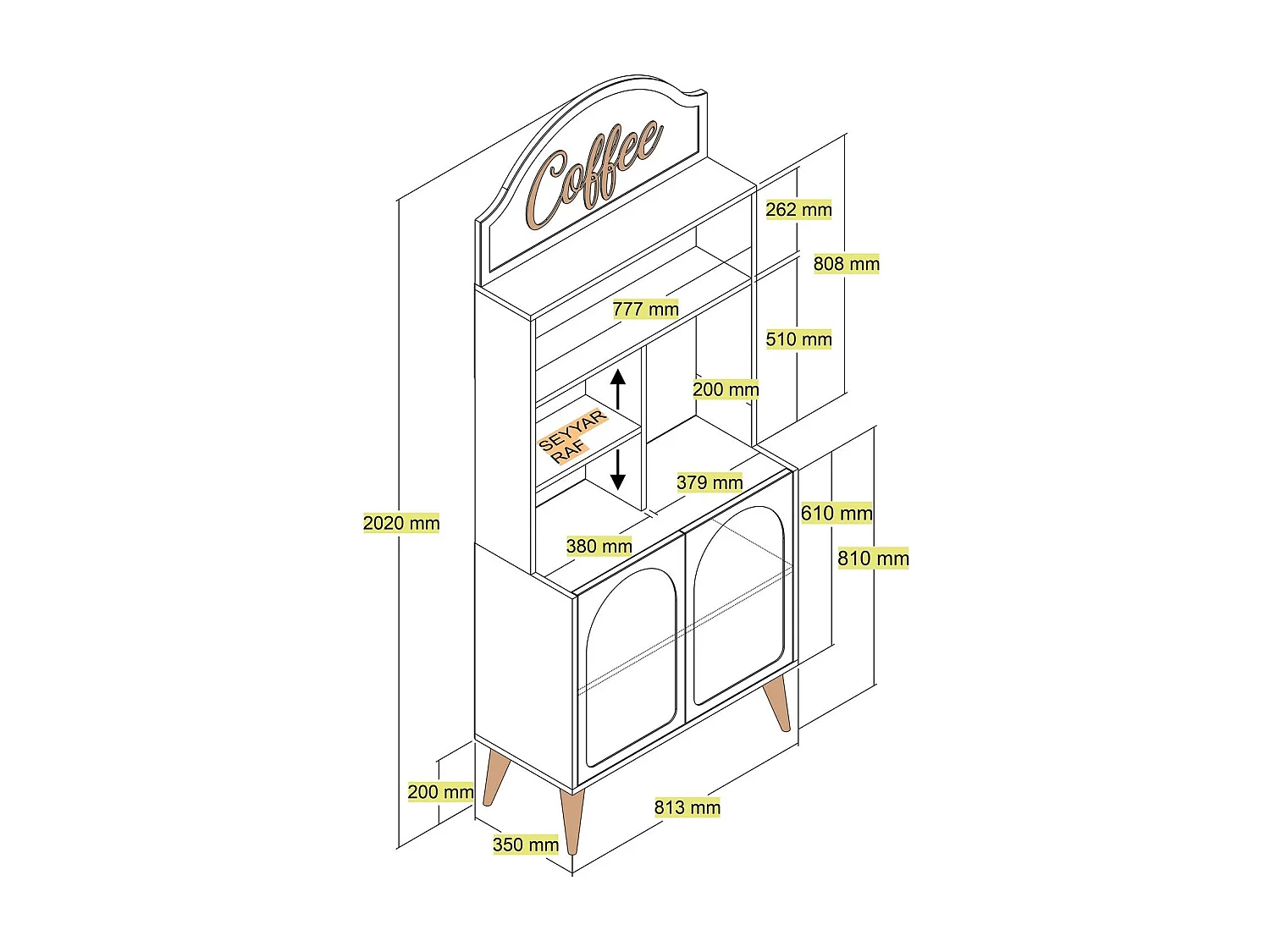 Armário de Cozinha/Sala Caffè - Estilo Moderno em Atlas e Nogueira - 81.3x201x35cm