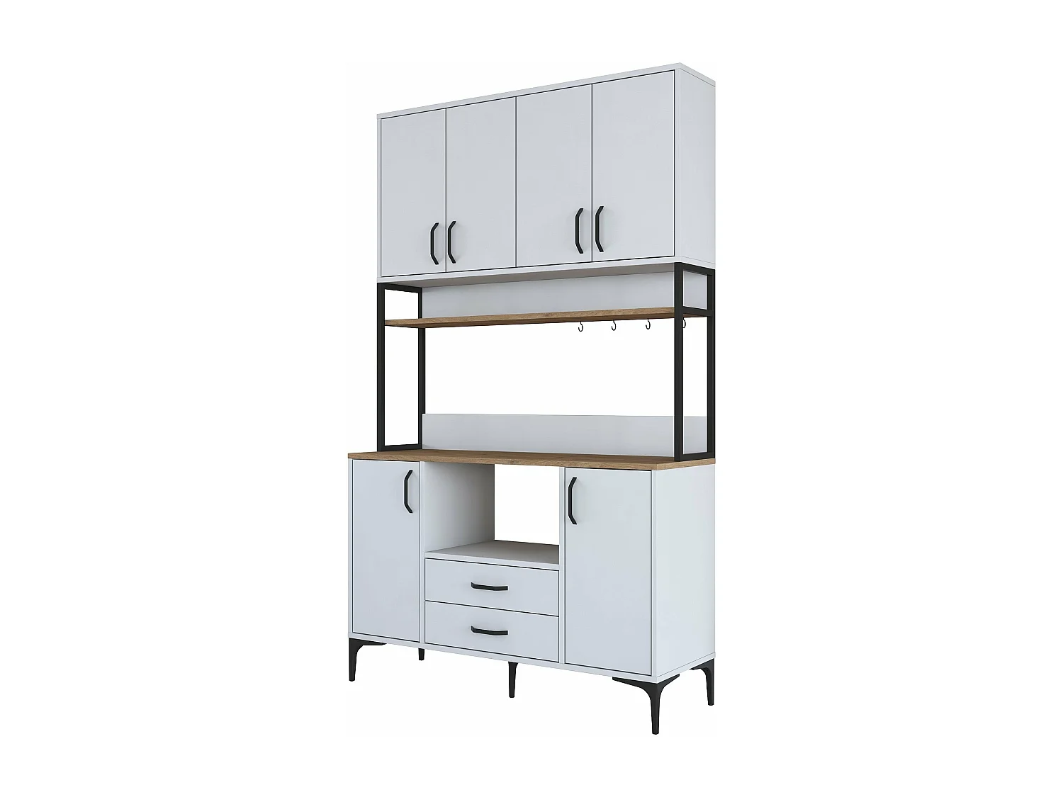 Armário Alto de Cozinha Stella - Estilo Moderno em Nogueira e Branco - 120 x 198,6 x 40 cm