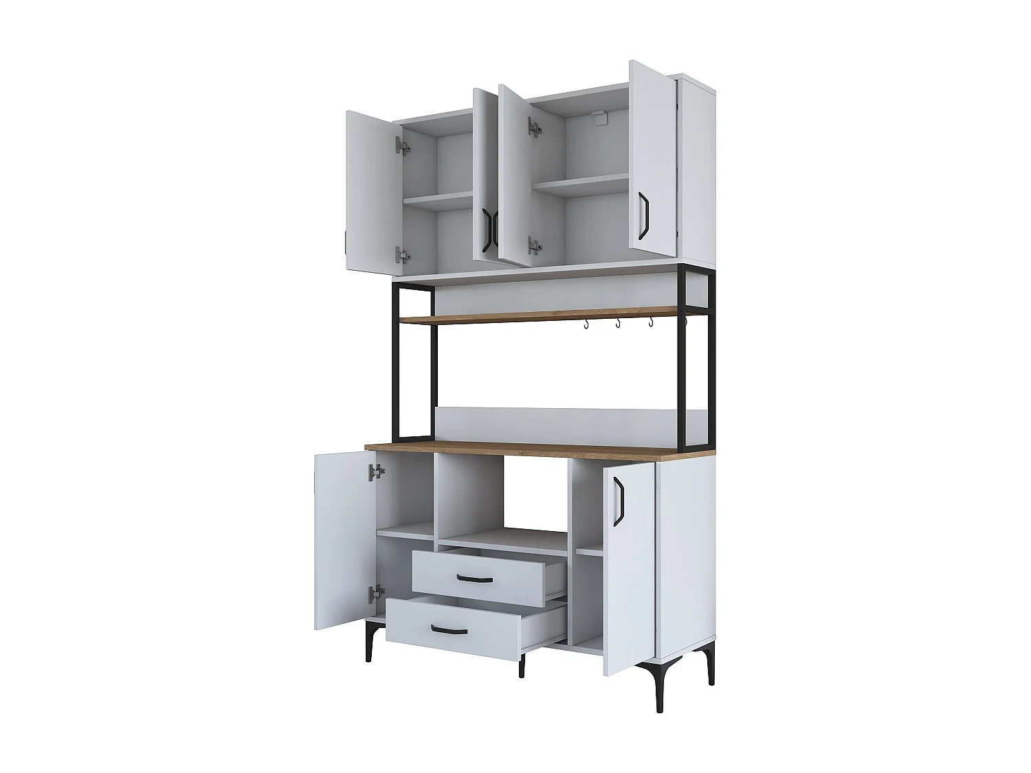 Armário Alto de Cozinha Stella - Estilo Moderno em Nogueira e Branco - 120 x 198,6 x 40 cm