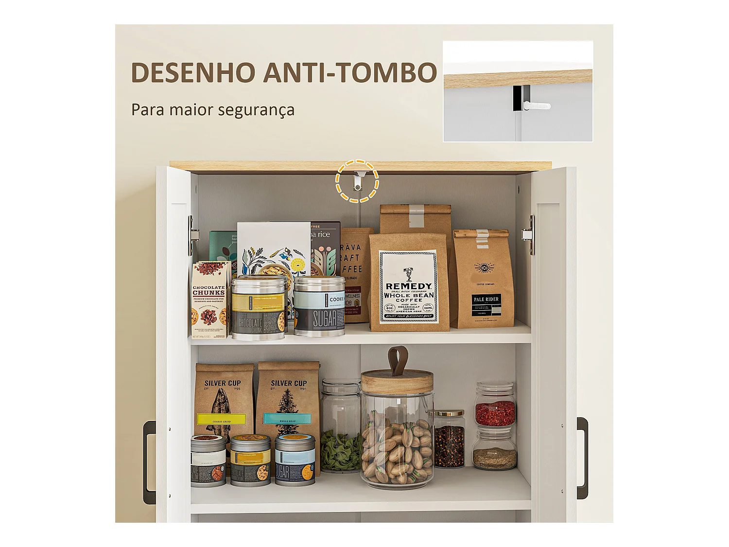 Armario auxiliar Boho Homcom 4 puertas 6 estantes ajustables blanco/natural 170x60x30 cm