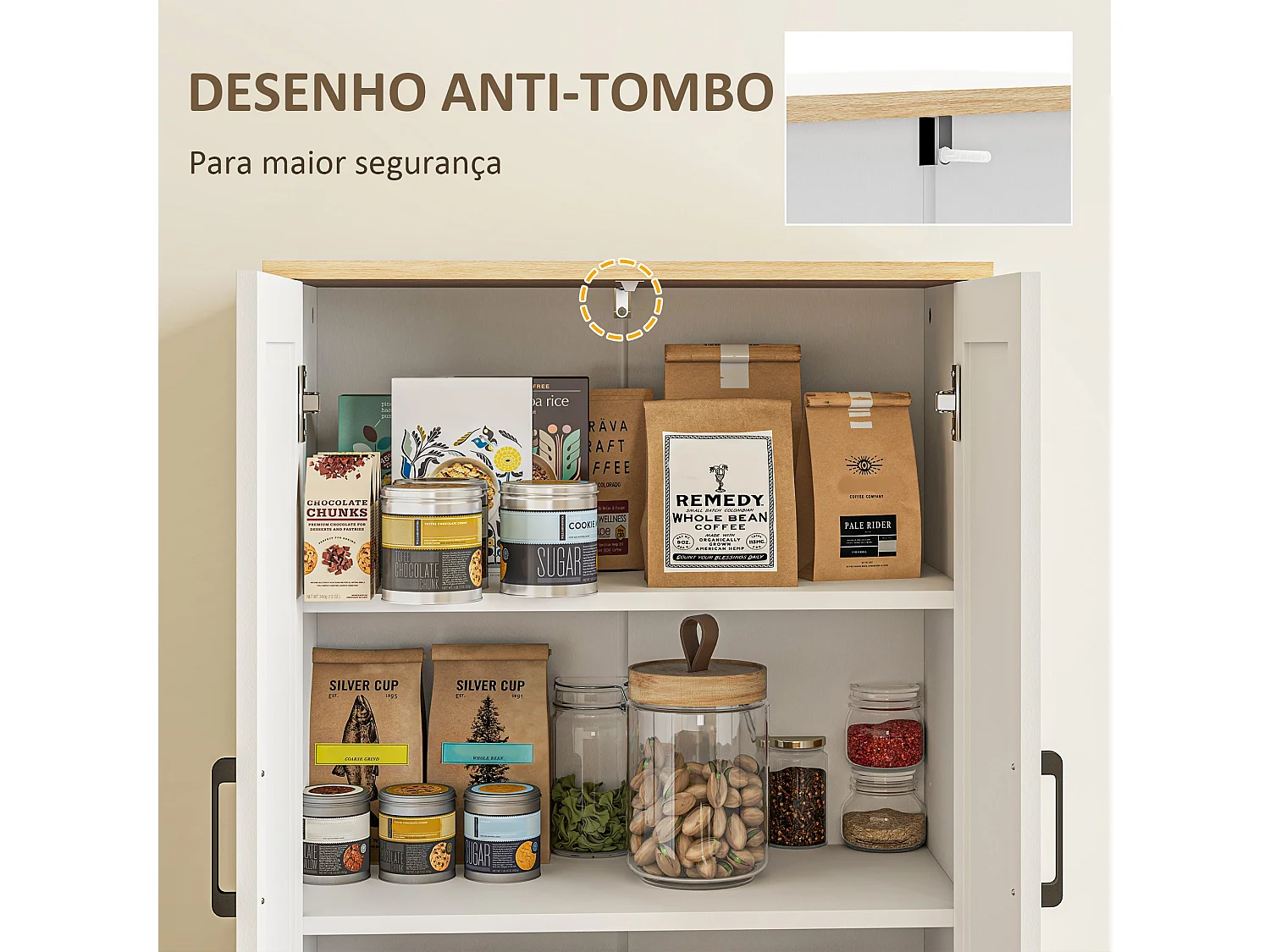 Armario auxiliar Boho Homcom 4 puertas 6 estantes ajustables blanco/natural 170x60x30 cm