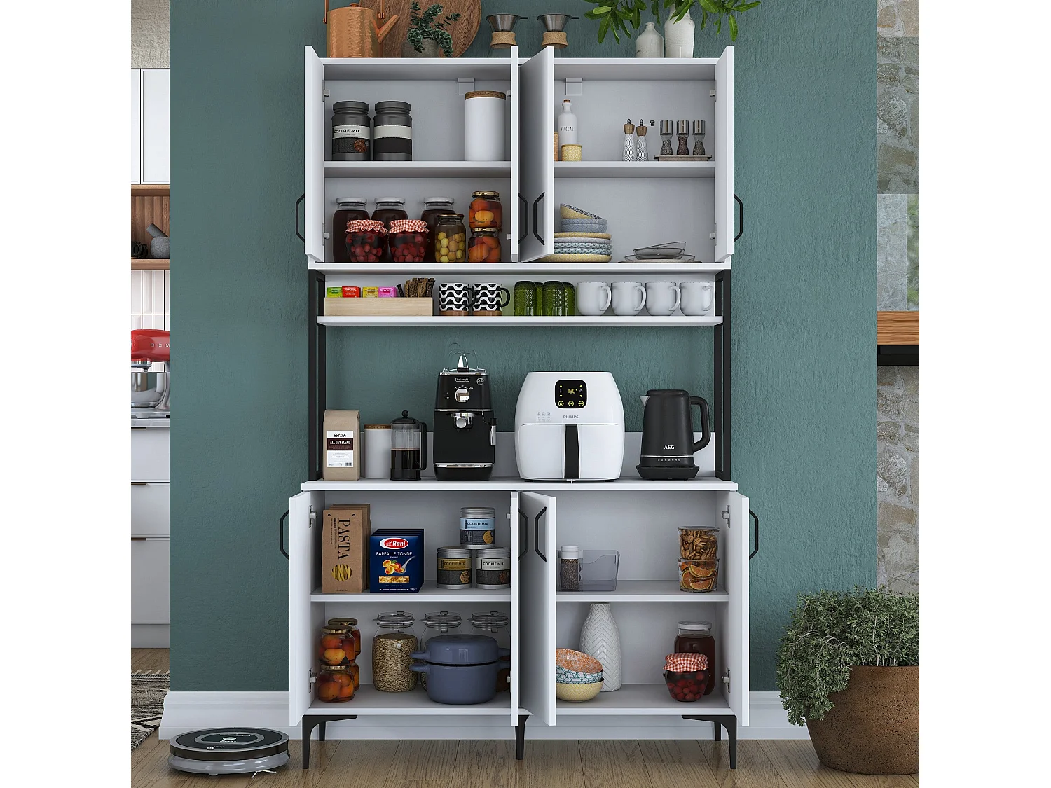 Armário Alto de Cozinha Stella - 120 x 198,6 x 40 cm - Branco Moderno e Elegante