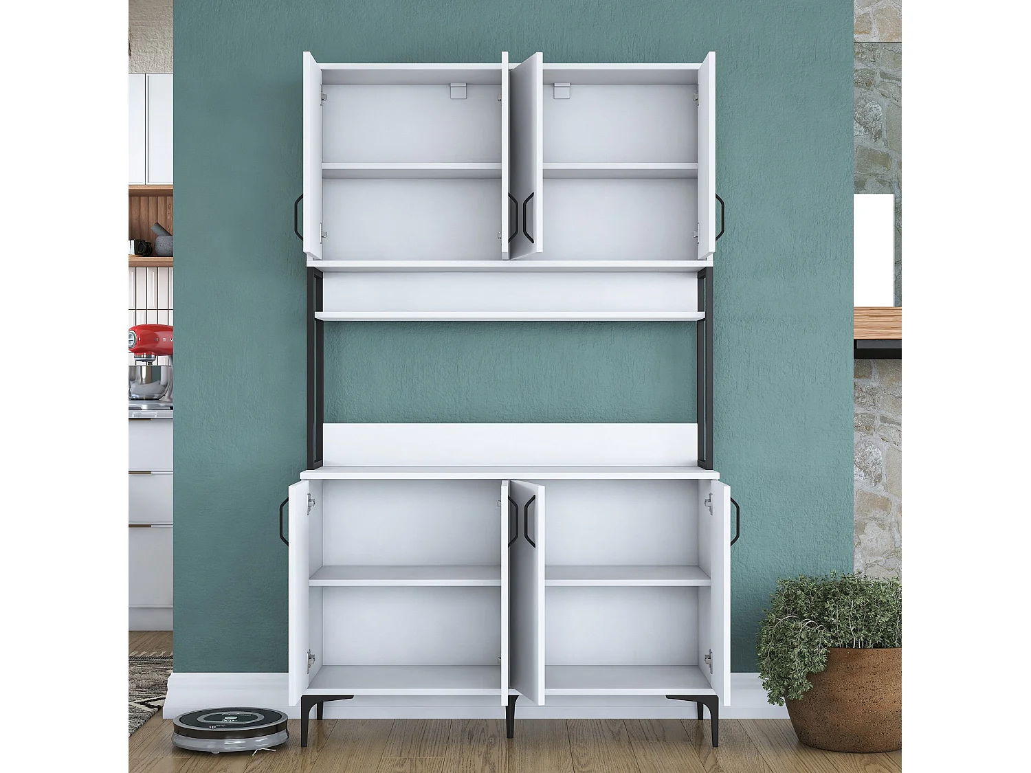 Armário Alto de Cozinha Stella - 120 x 198,6 x 40 cm - Branco Moderno e Elegante