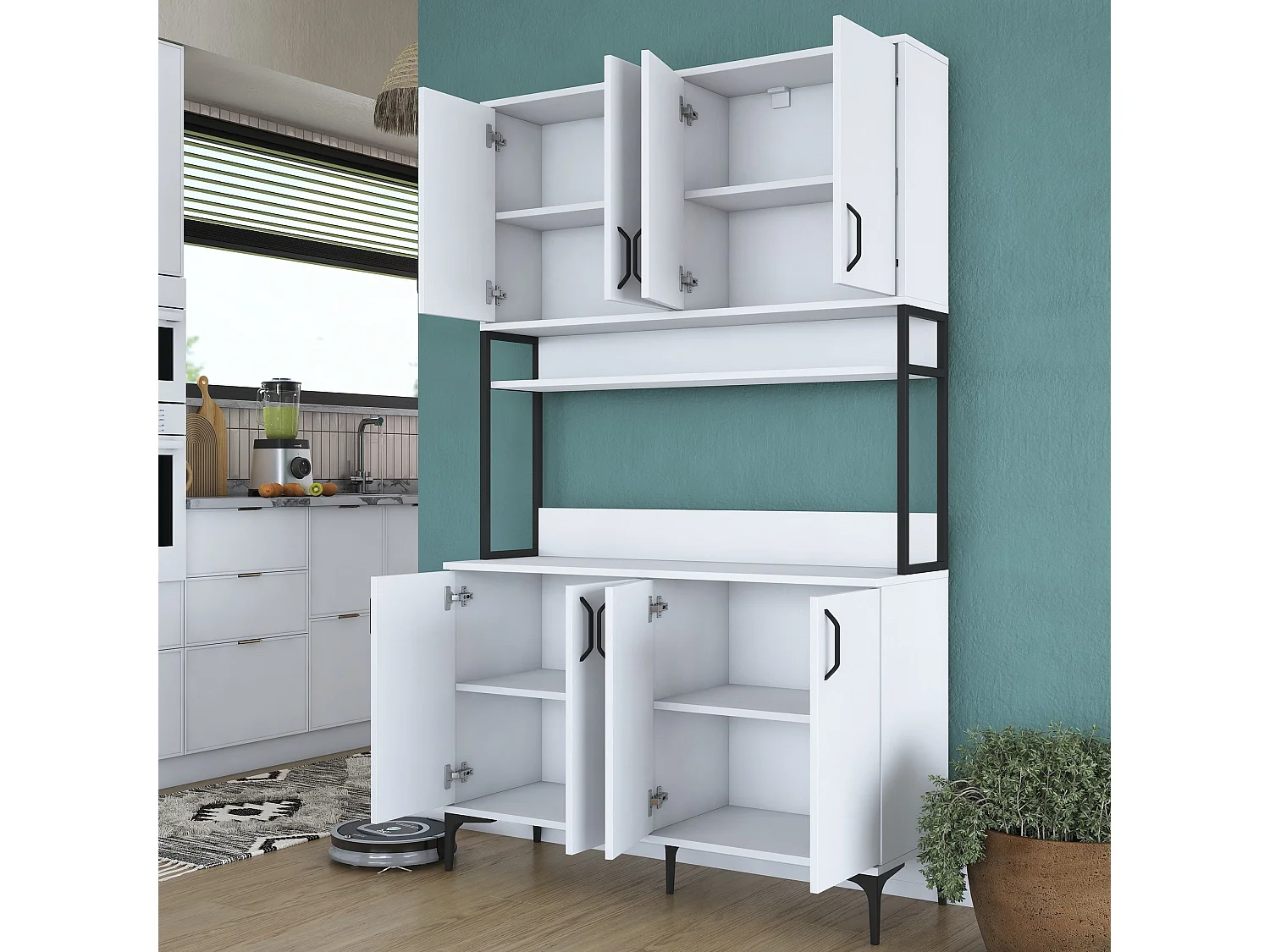 Armário Alto de Cozinha Stella - 120 x 198,6 x 40 cm - Branco Moderno e Elegante