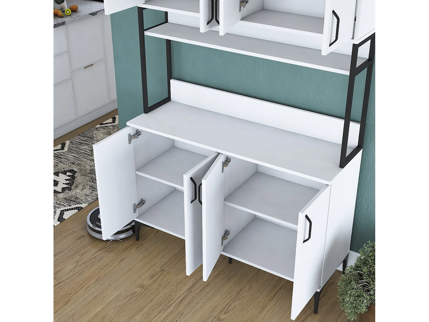 Armário Alto de Cozinha Stella - 120 x 198,6 x 40 cm - Branco Moderno e Elegante