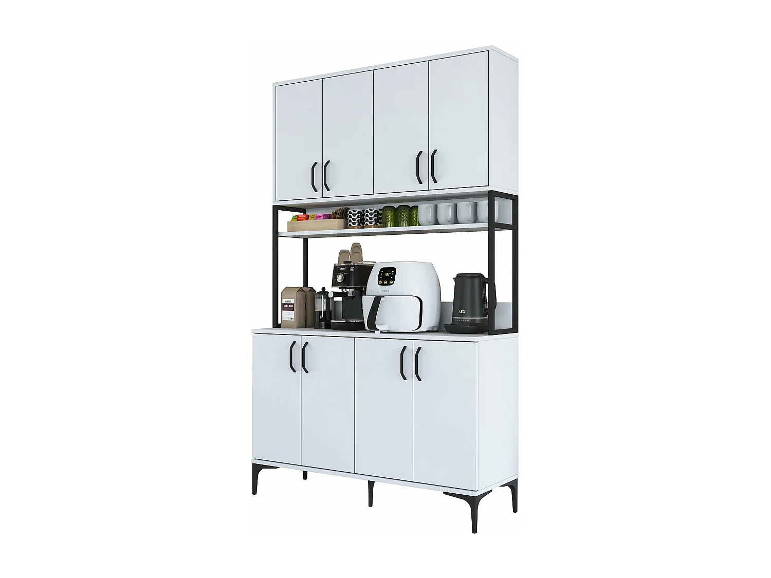 Armário Alto de Cozinha Stella - 120 x 198,6 x 40 cm - Branco Moderno e Elegante