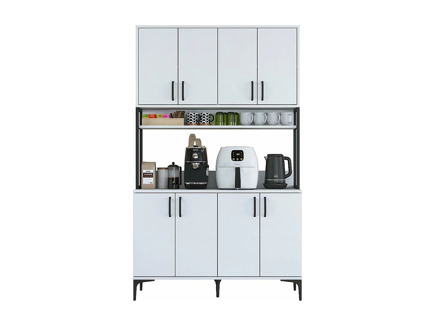 Armário Alto de Cozinha Stella - 120 x 198,6 x 40 cm - Branco Moderno e Elegante