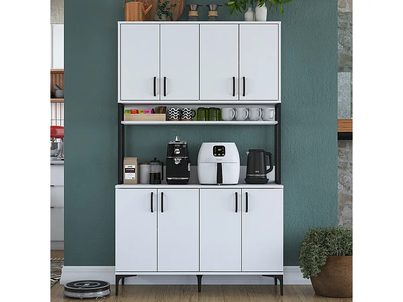 Armário Alto de Cozinha Stella - 120 x 198,6 x 40 cm - Branco Moderno e Elegante