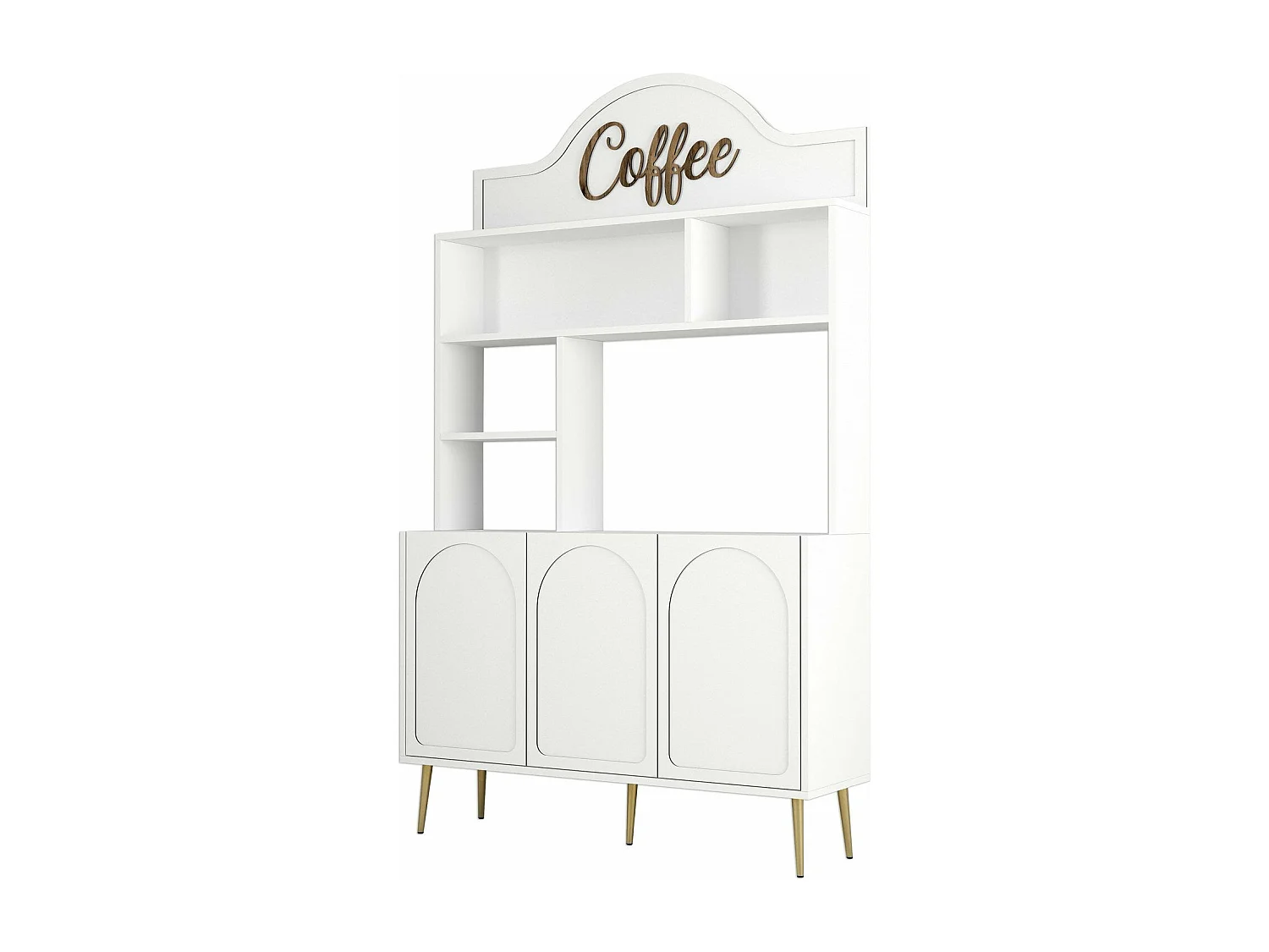 Armário de Café Alto "Coffee" - 200x120x35 cm - Branco e Dourado - Estilo Moderno e Sofisticado
