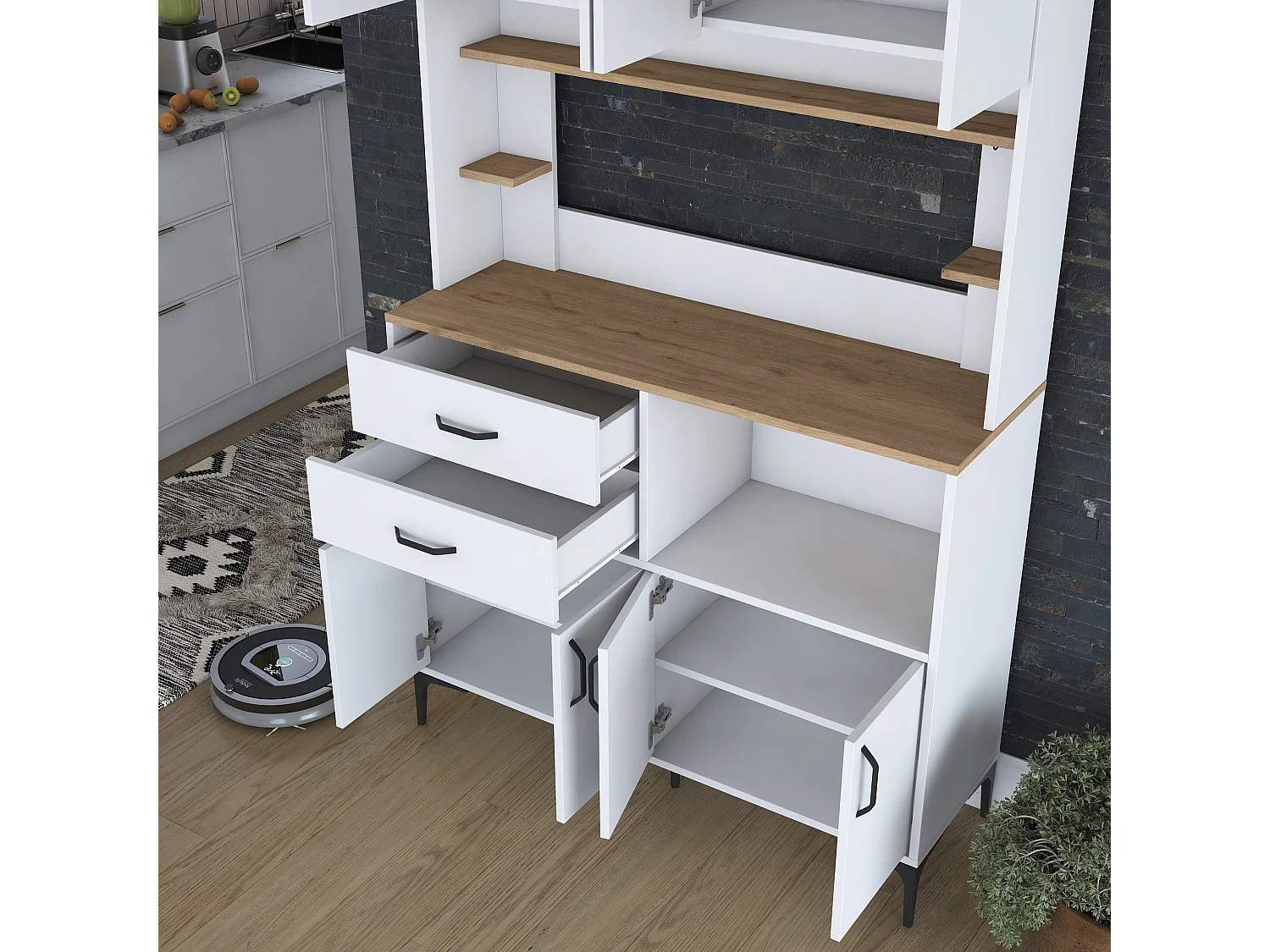 Armário Alto de Cozinha Stella em Nogueira e Branco - Elegância e Funcionalidade para Sua Casa