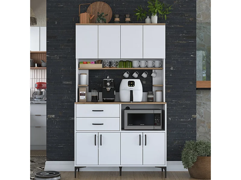 Armário Alto de Cozinha Stella em Nogueira e Branco - Elegância e Funcionalidade para Sua Casa