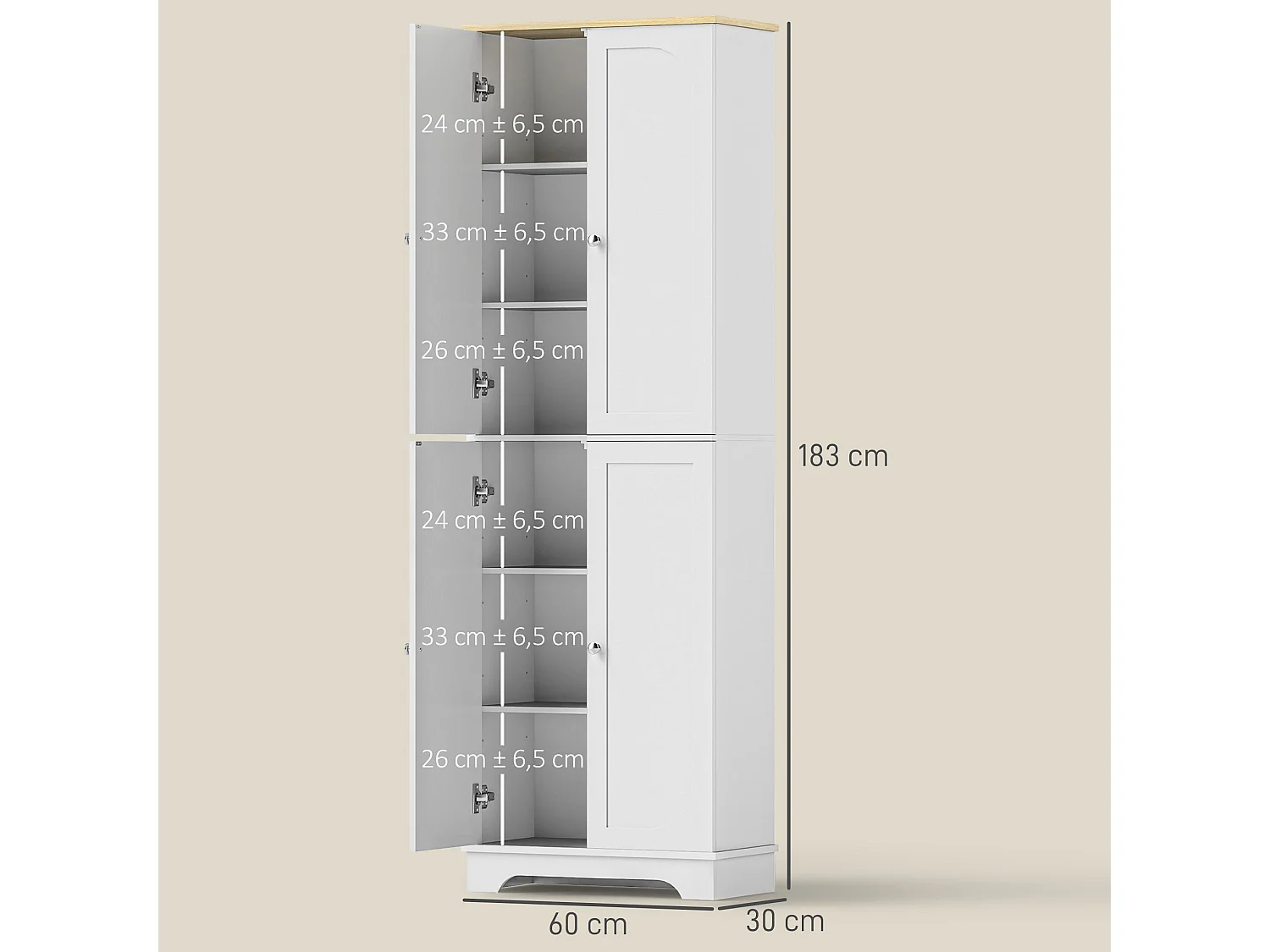 Alacena Alma Homcom 4 puertas + 6 compartimentos blanco 183x60x30 cm