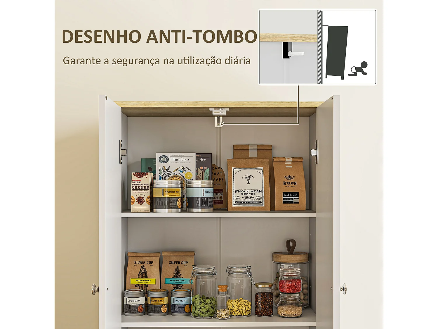 Alacena Alma Homcom 4 puertas + 6 compartimentos blanco 183x60x30 cm