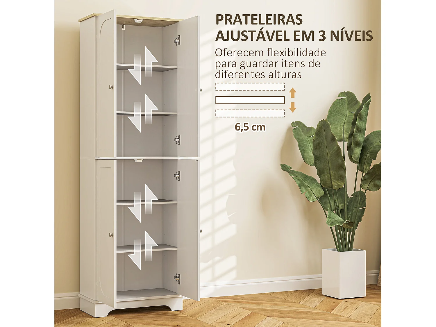 Alacena Alma Homcom 4 puertas + 6 compartimentos blanco 183x60x30 cm