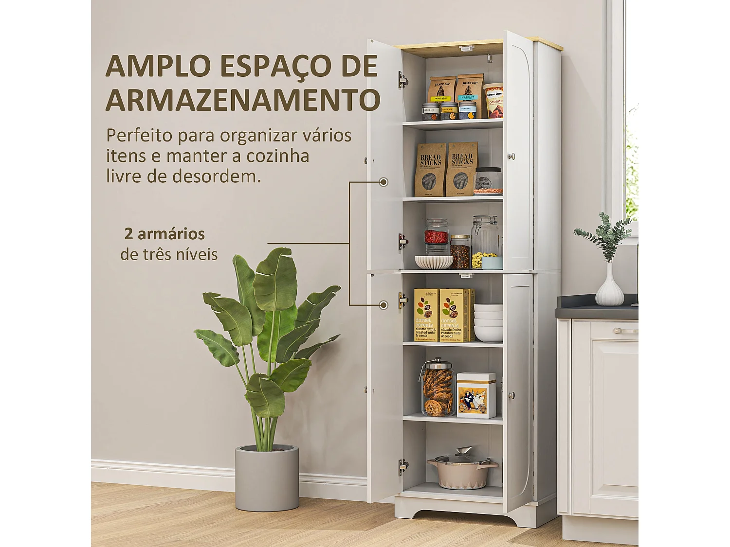 Armário Moderno Trani - Armazenamento Vertical Elegante em Branco - 60x30x183 cm