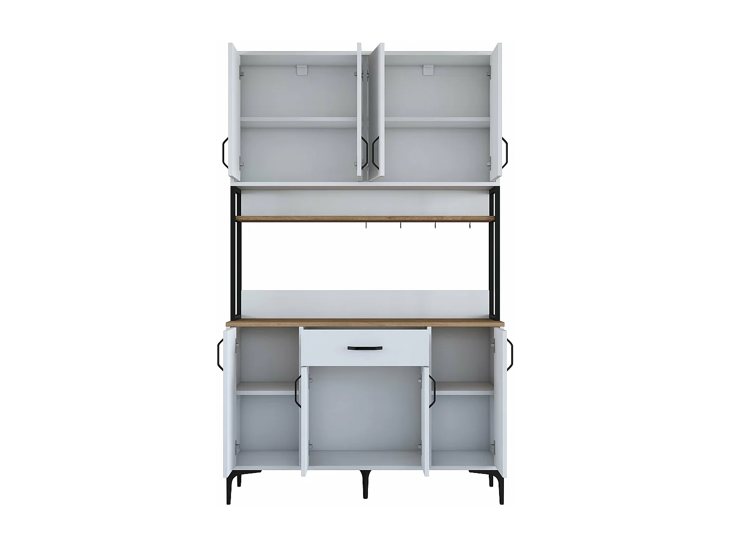 Armário Alto de Cozinha Stella - 120x198,6x40 cm - Nogueira e Branco - Estilo Moderno e Funcional