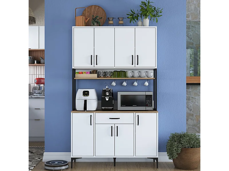 Armário Alto de Cozinha Stella - 120x198,6x40 cm - Nogueira e Branco - Estilo Moderno e Funcional