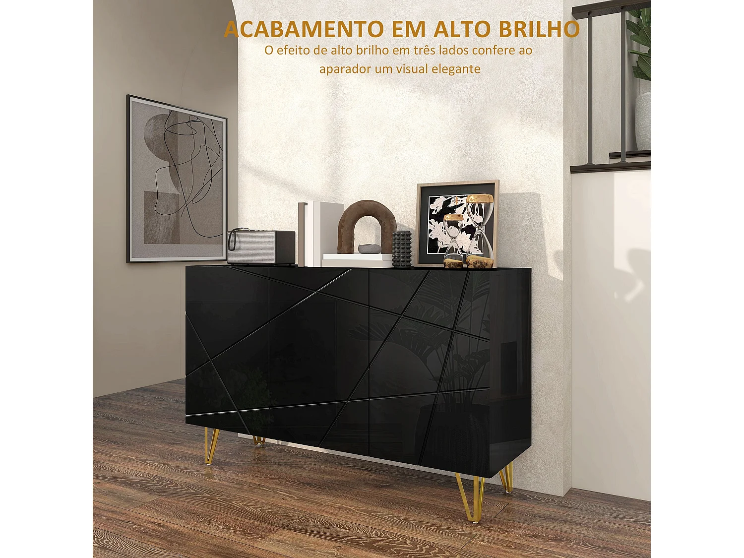 Aparador Desiré Homcom 3 puertas negro/dorado 75x120x40 cm