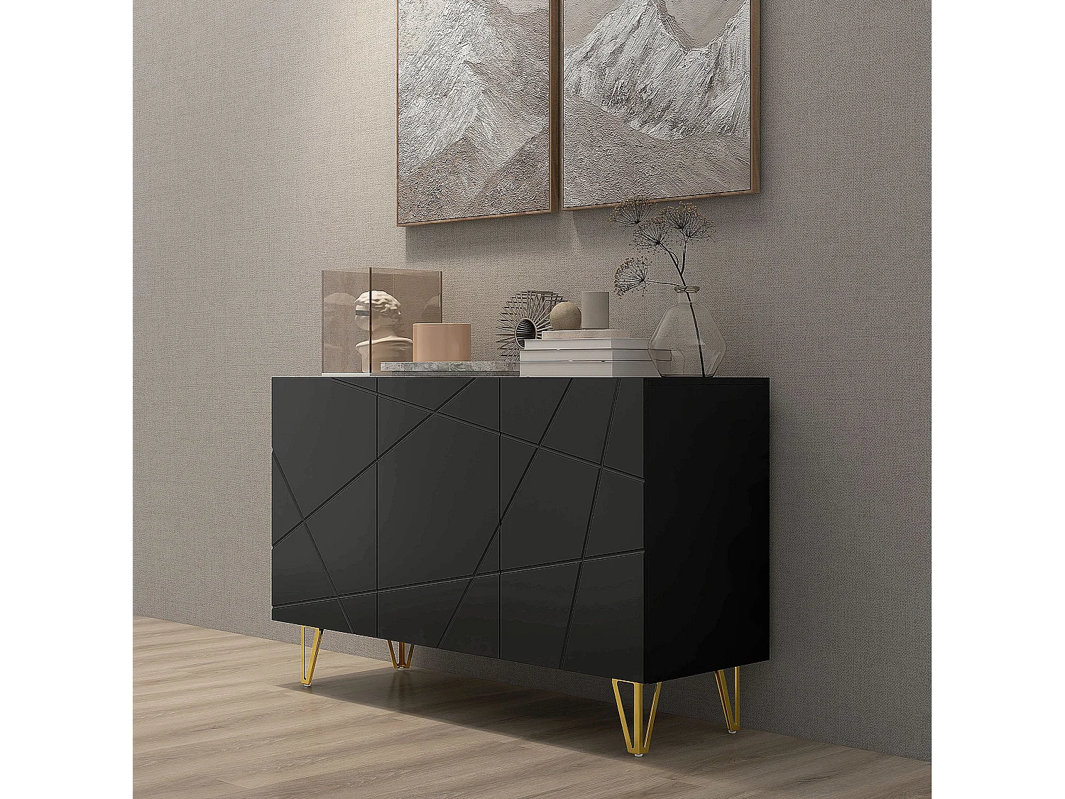 Aparador Desiré Homcom 3 puertas negro/dorado 75x120x40 cm