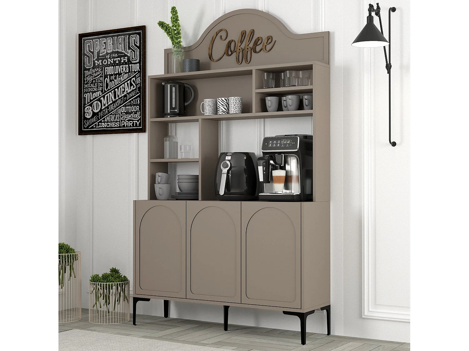Armário de Cozinha e Sala "Caffè" - Design Moderno em Atlas e Preto - 120x202x35cm para Organizar Seu Café
