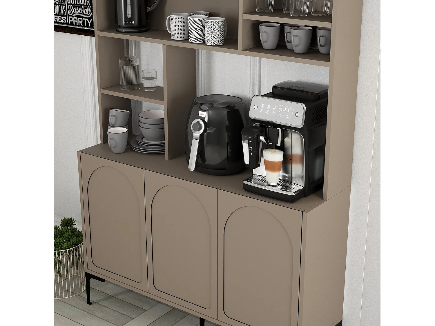 Armário de Cozinha e Sala "Caffè" - Design Moderno em Atlas e Preto - 120x202x35cm para Organizar Seu Café