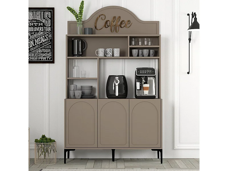 Armário de Cozinha e Sala "Caffè" - Design Moderno em Atlas e Preto - 120x202x35cm para Organizar Seu Café