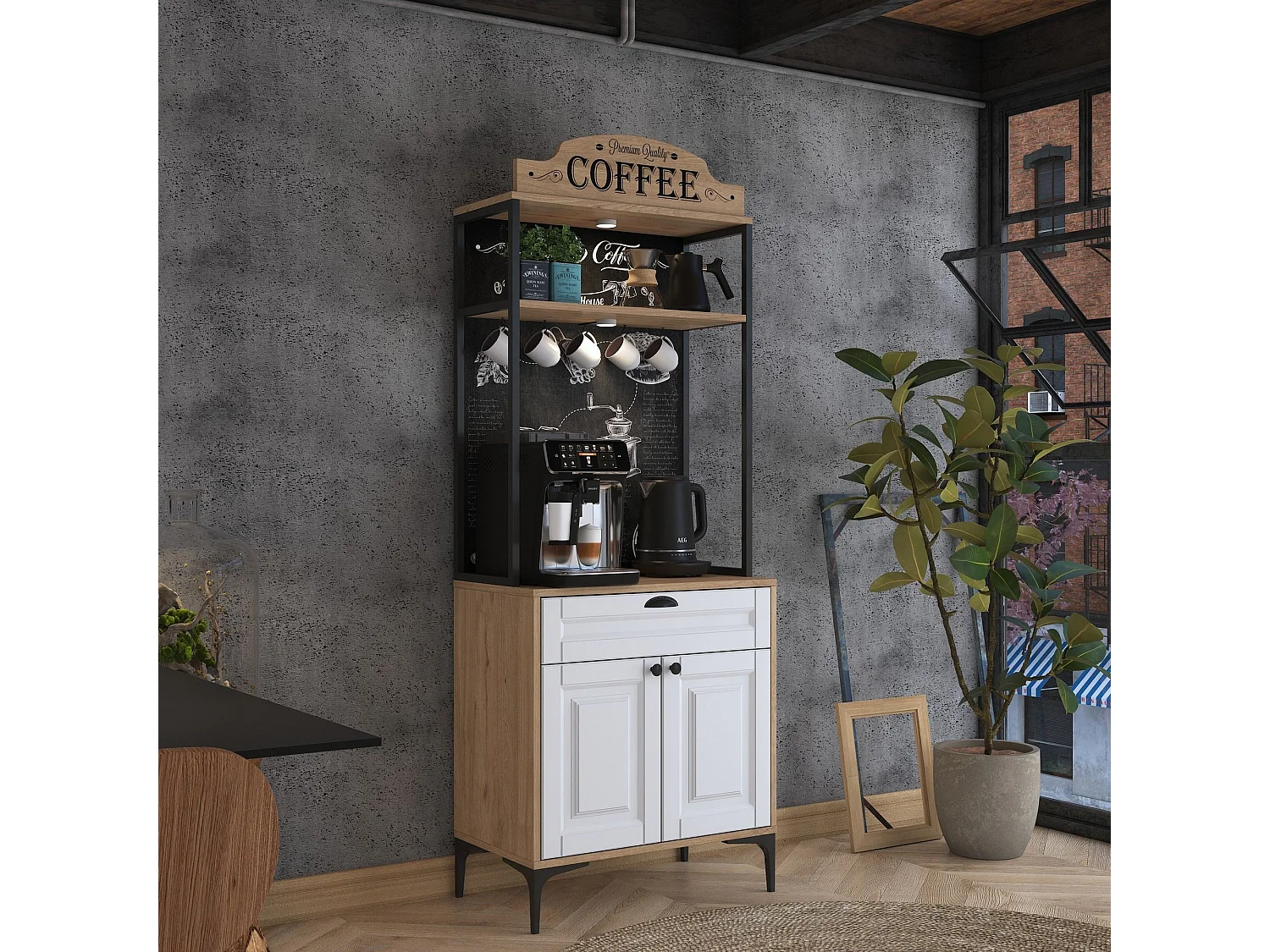 Armário Alto de Cozinha Avellano em Nogueira e Branco - Design Moderno e Funcional - 70x170.4x40cm