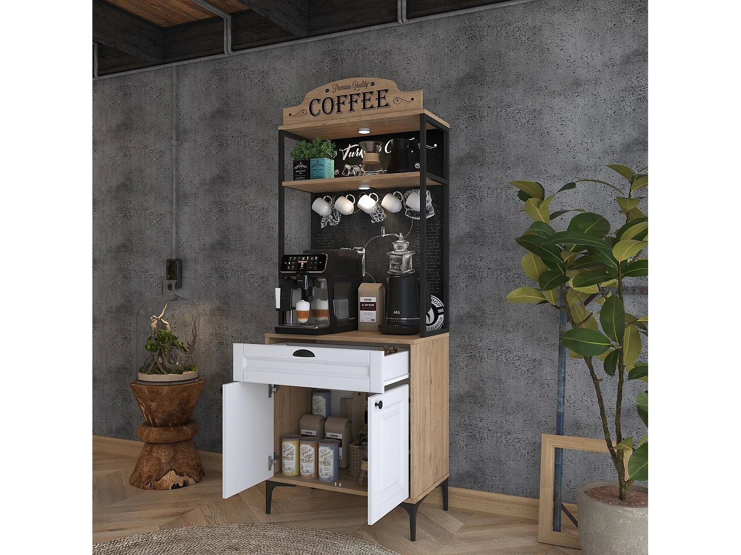 Armário Alto de Cozinha Avellano em Nogueira e Branco - Design Moderno e Funcional - 70x170.4x40cm