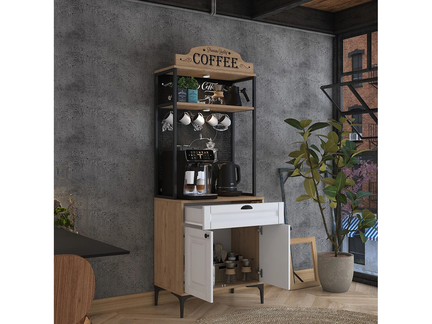 Armário Alto de Cozinha Avellano em Nogueira e Branco - Design Moderno e Funcional - 70x170.4x40cm