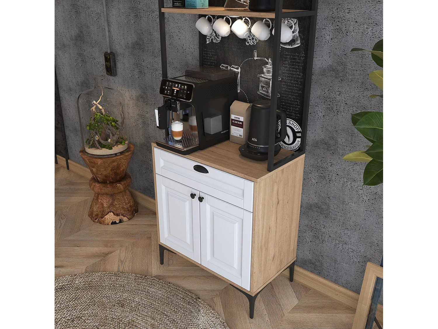 Armário Alto de Cozinha Avellano em Nogueira e Branco - Design Moderno e Funcional - 70x170.4x40cm