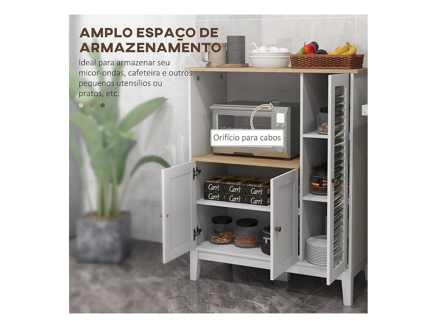 Mueble auxiliar Elianor Homcom 3 puertas con compartimento abierto blanco 97x80x35 cm