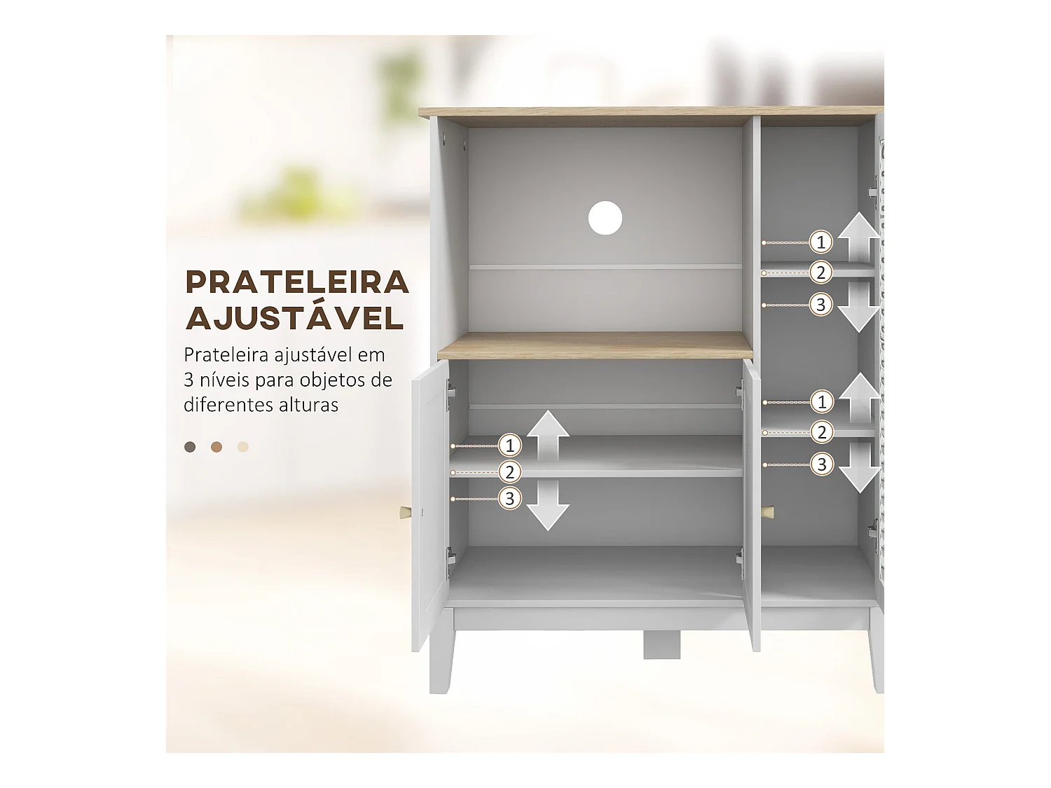 Mueble auxiliar Elianor Homcom 3 puertas con compartimento abierto blanco 97x80x35 cm