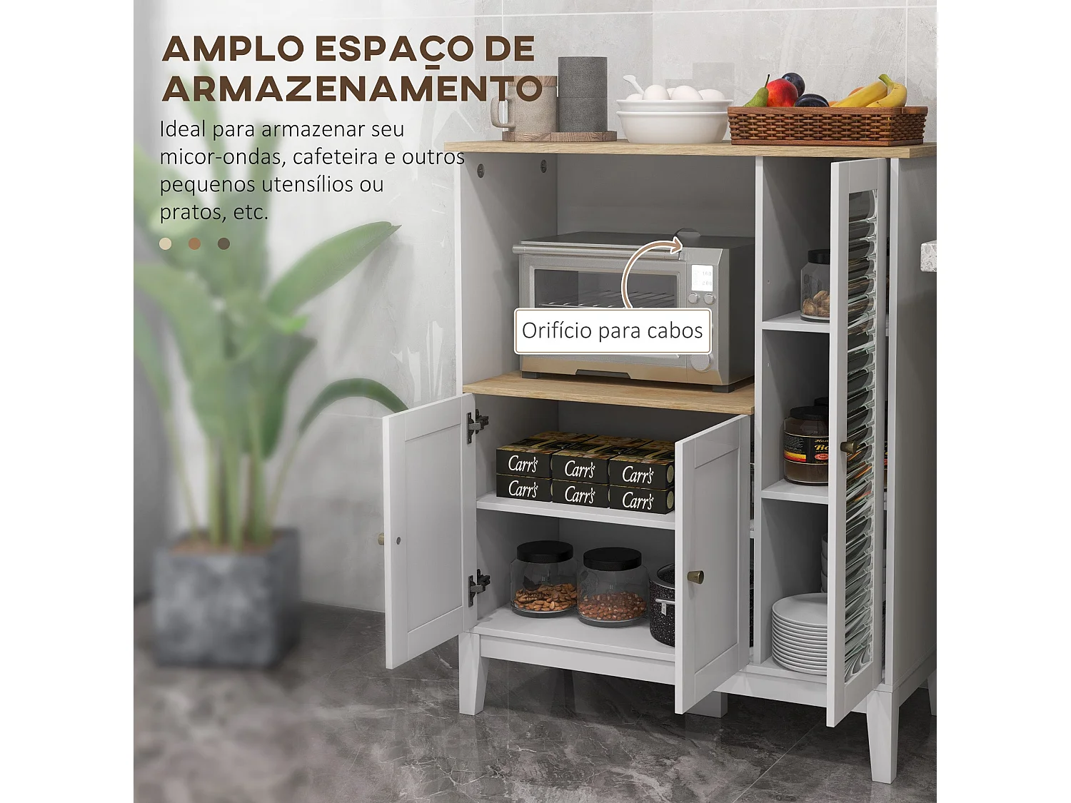 Armário de Cozinha Alba: Design Moderno com Compartimento para Micro-ondas e Prateleiras Ajustáveis