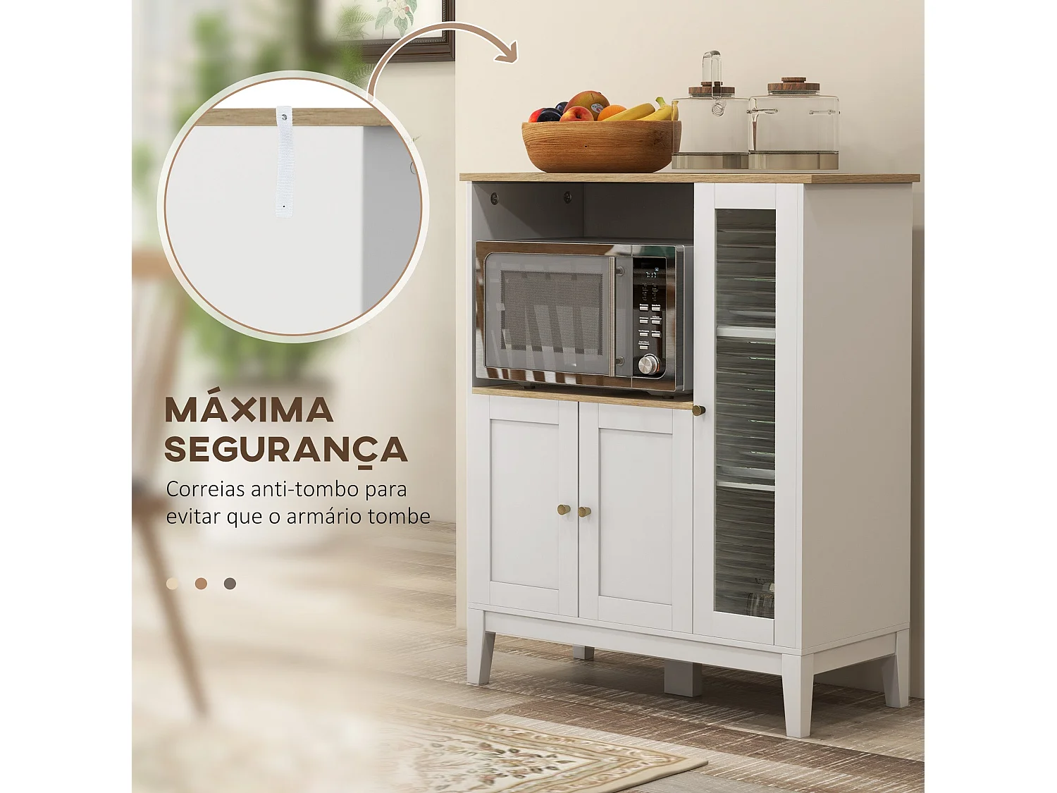 Armário de Cozinha Alba: Design Moderno com Compartimento para Micro-ondas e Prateleiras Ajustáveis