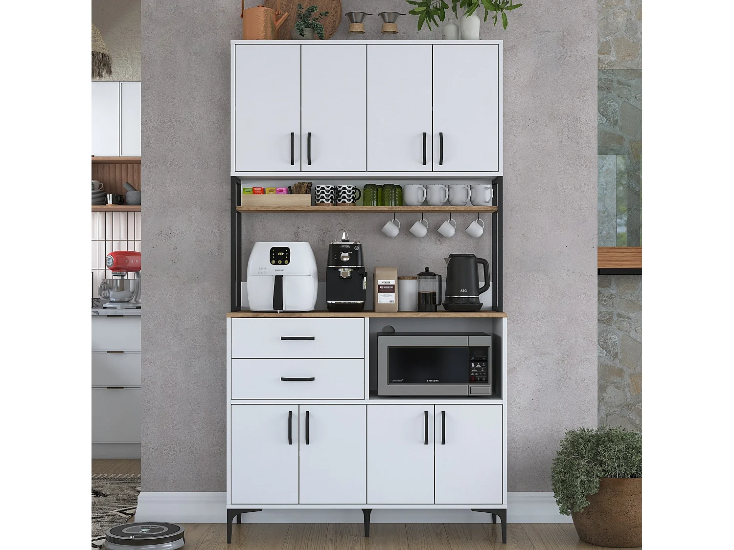 Armário Alto de Cozinha Moderno 'Stella' em Nogueira e Branco - Estilo e Funcionalidade