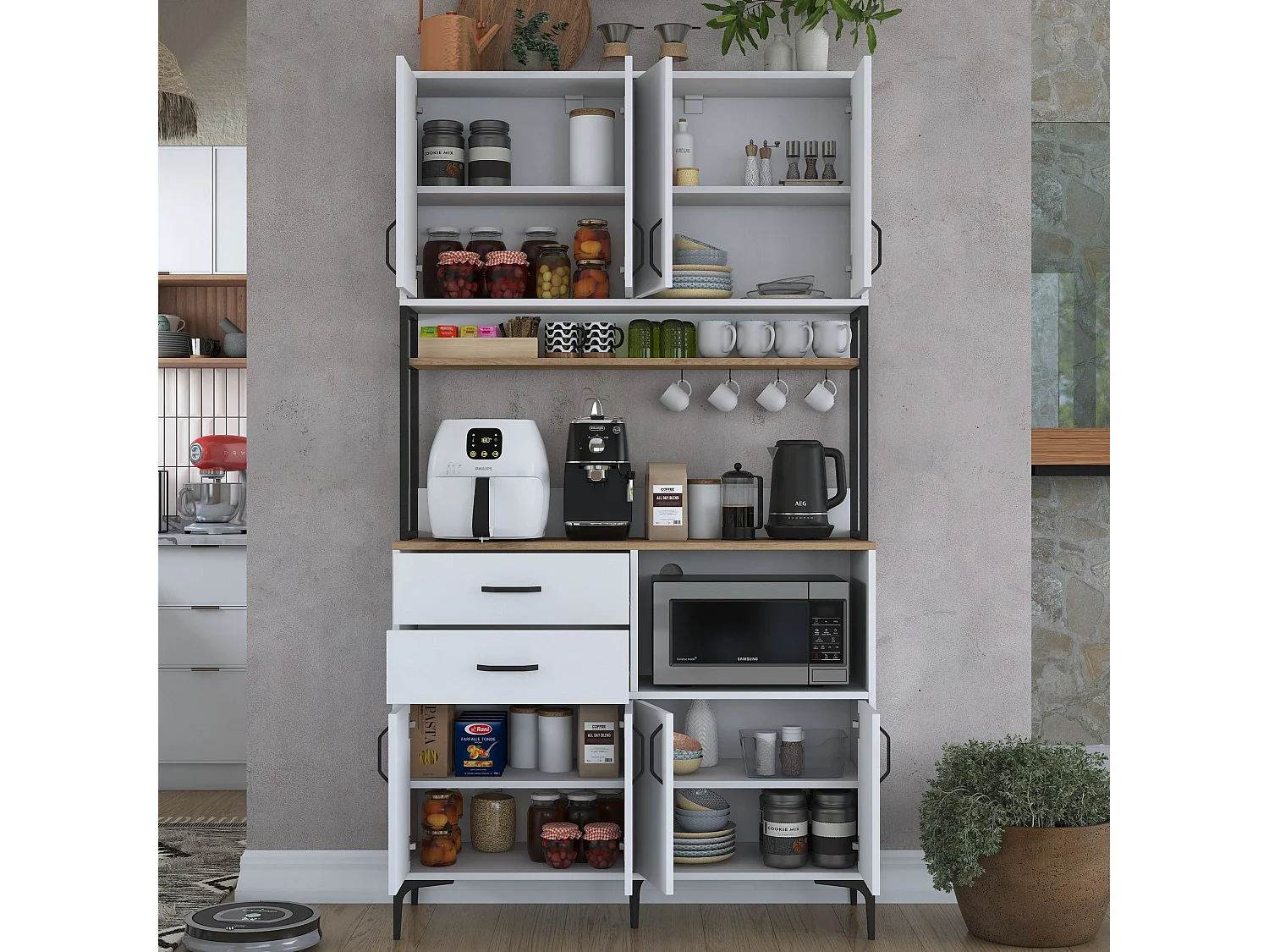 Armário Alto de Cozinha Moderno 'Stella' em Nogueira e Branco - Estilo e Funcionalidade