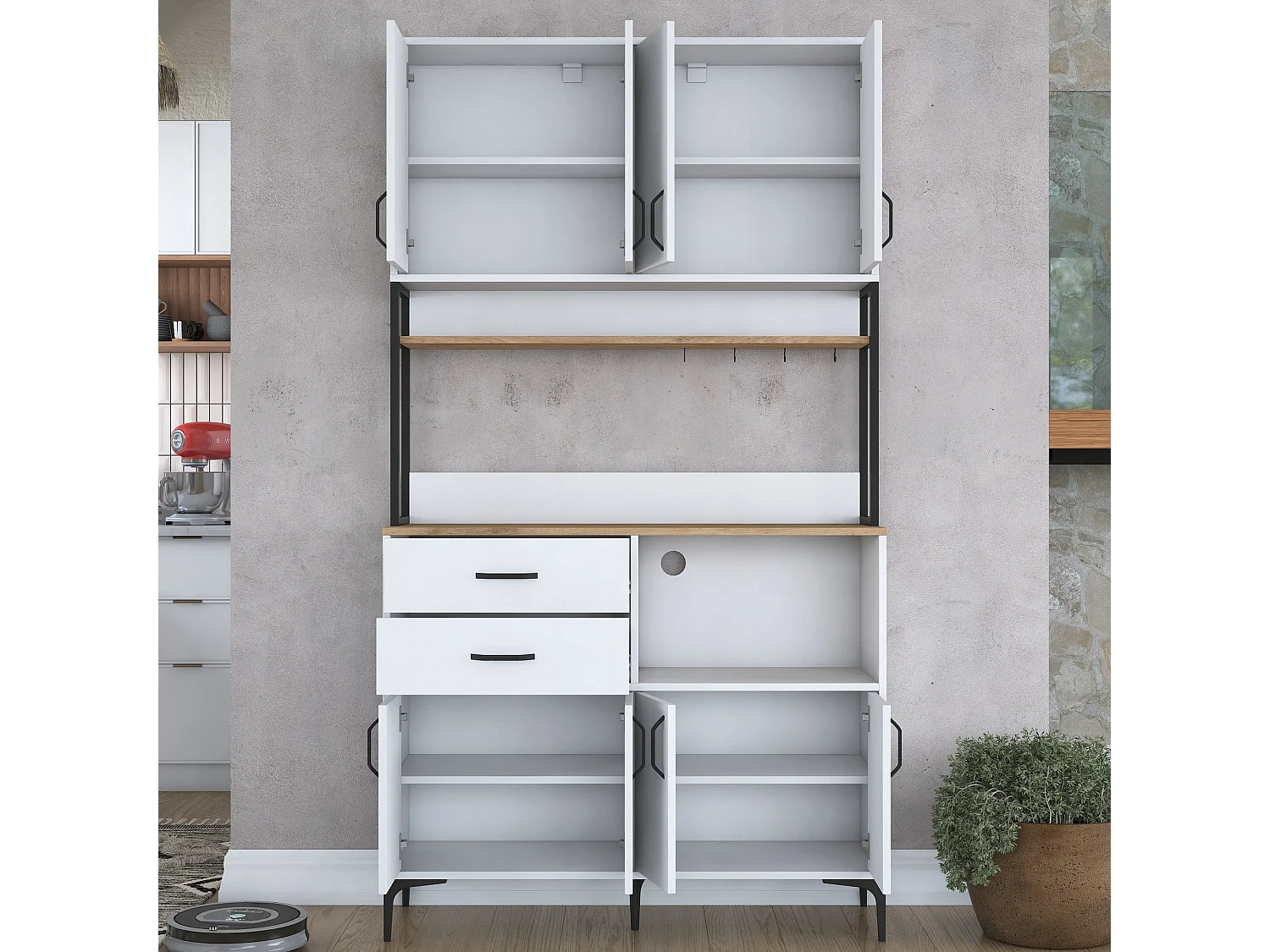 Armário Alto de Cozinha Moderno 'Stella' em Nogueira e Branco - Estilo e Funcionalidade