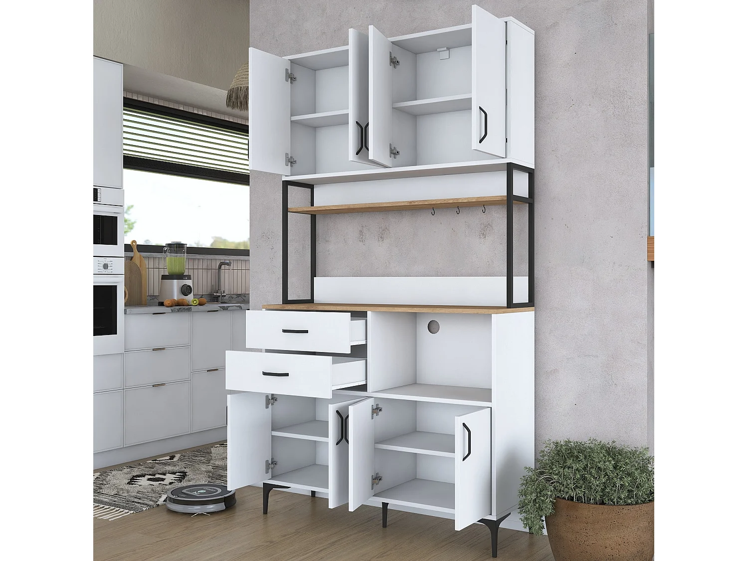 Armário Alto de Cozinha Moderno 'Stella' em Nogueira e Branco - Estilo e Funcionalidade