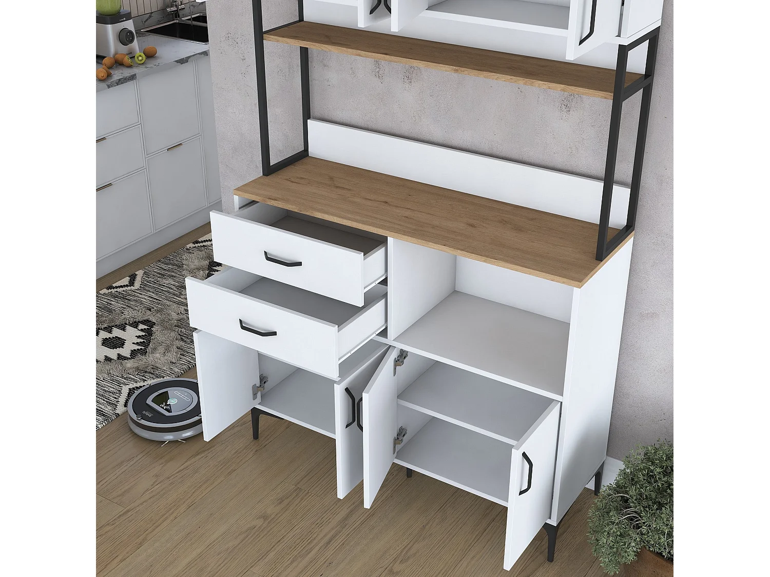 Armário Alto de Cozinha Moderno 'Stella' em Nogueira e Branco - Estilo e Funcionalidade