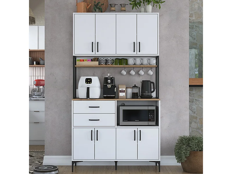Armário Alto de Cozinha Moderno 'Stella' em Nogueira e Branco - Estilo e Funcionalidade