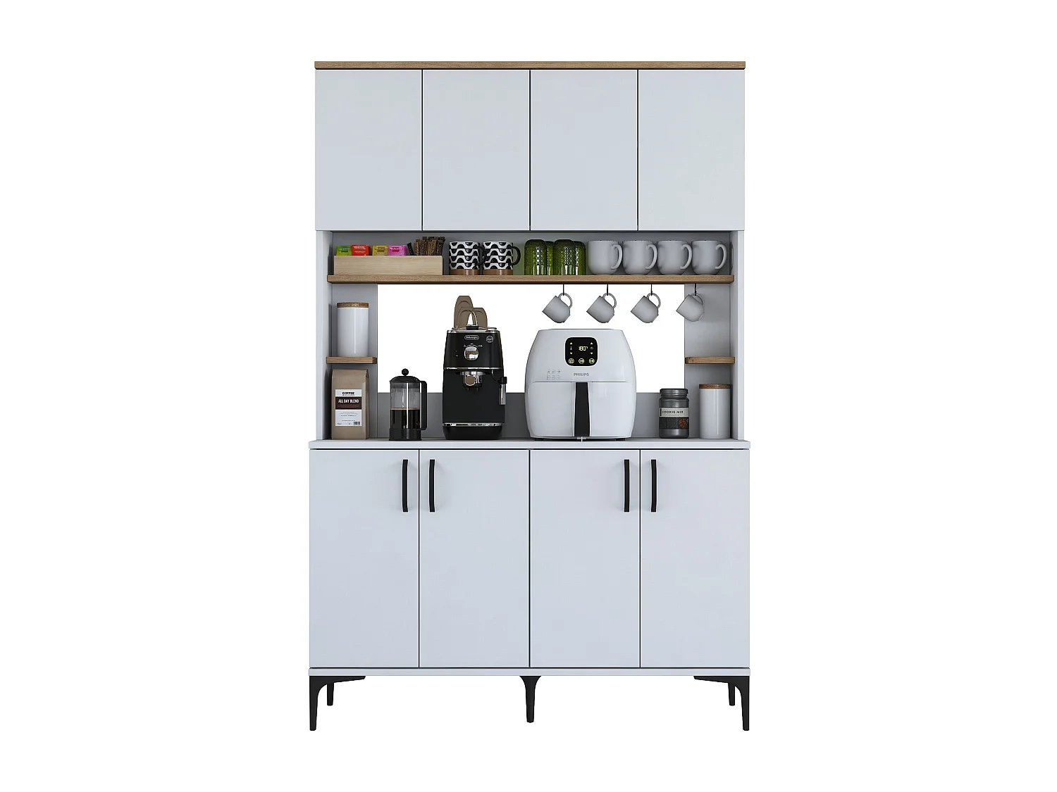 Armário Alto de Cozinha Stella - Estilo Moderno e Funcionalidade - 120 x 187,2 x 40 cm - Branco e Nogueira