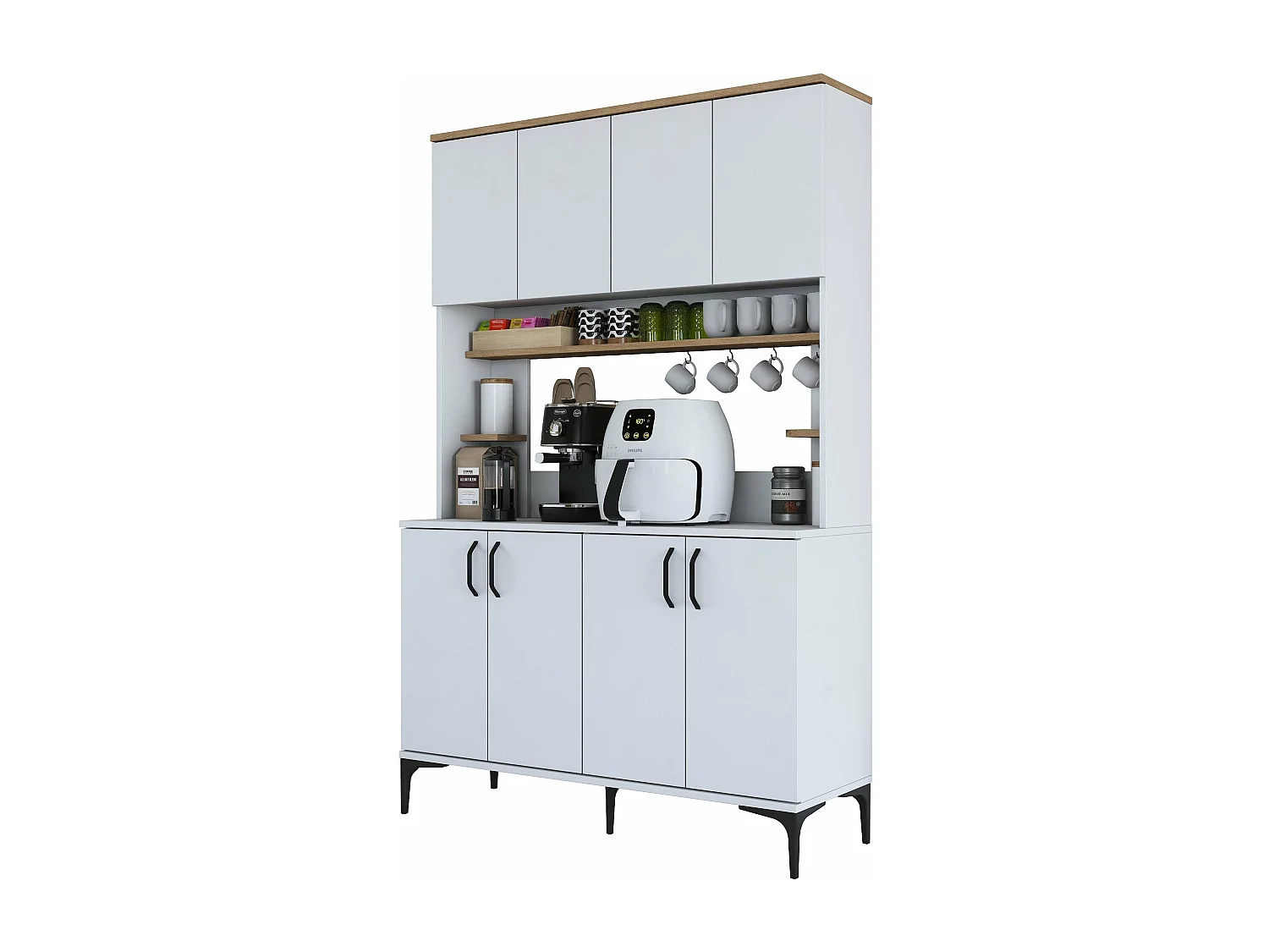 Armário Alto de Cozinha Stella - Estilo Moderno e Funcionalidade - 120 x 187,2 x 40 cm - Branco e Nogueira