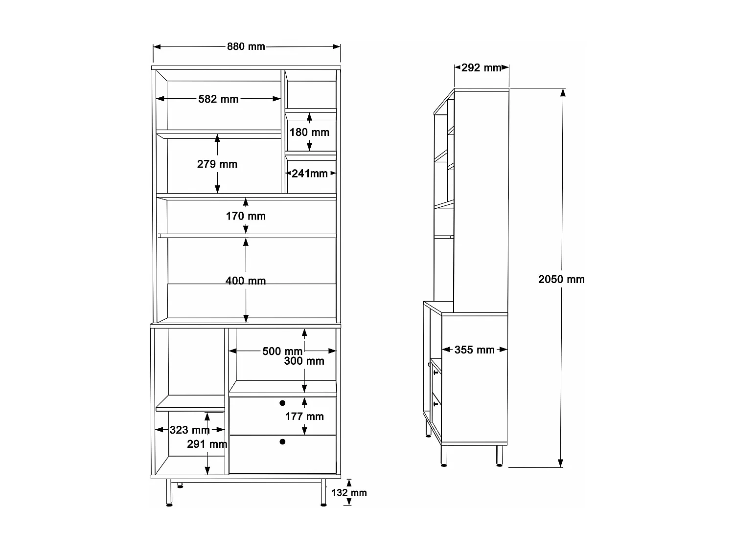 Armário Alto de Cozinha Toledo em Carvalho e Antracite - Design Moderno e Funcional 88x205x35.5cm
