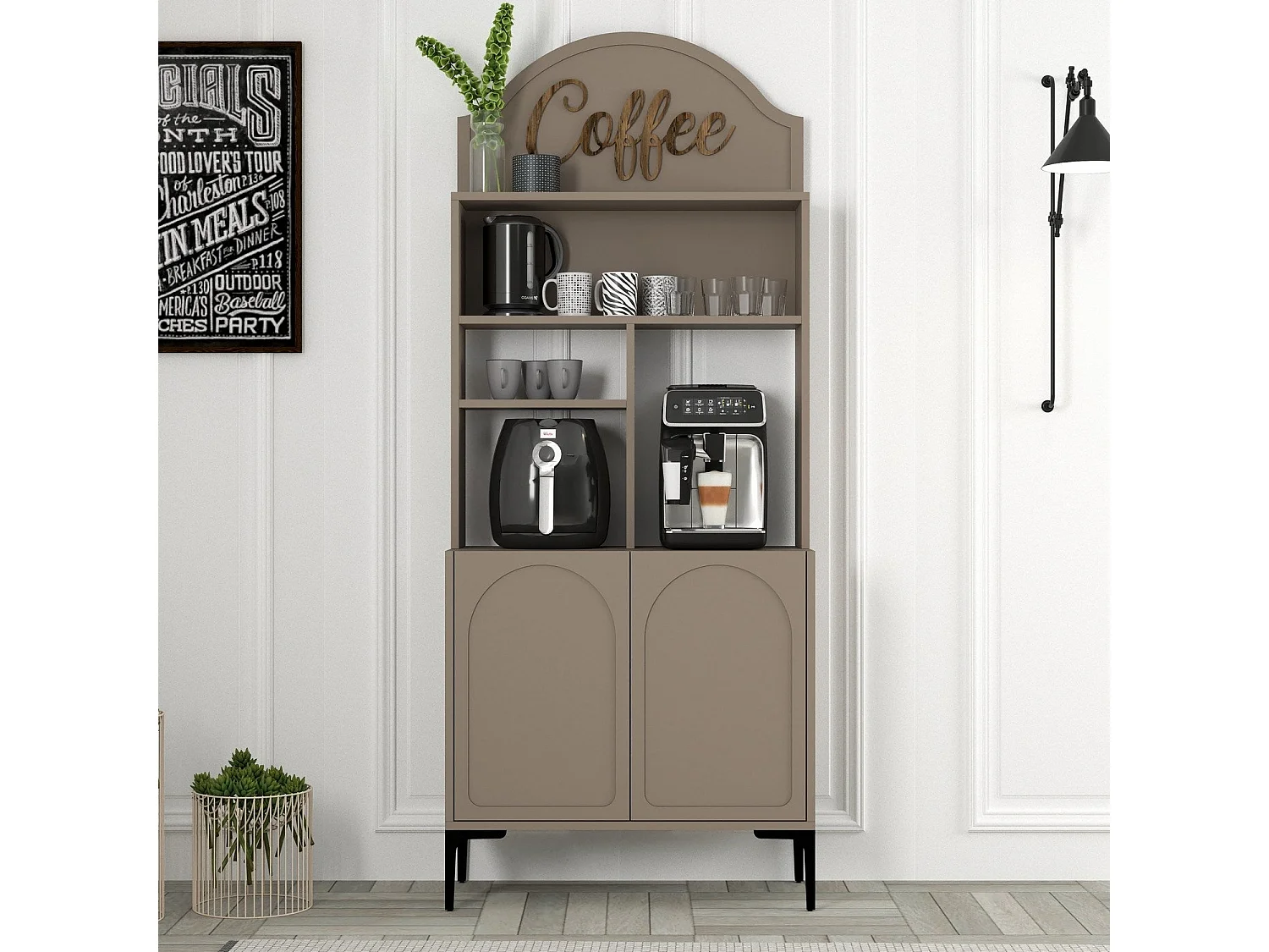 Armário Moderno para Café "Caffè" em Atlas e Preto - 81,3x201x35cm - Estilo Sofisticado e Funcional