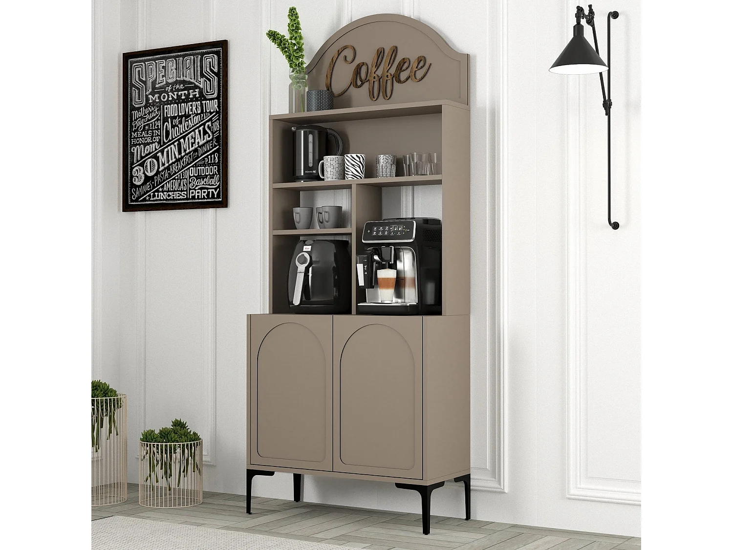 Armário Moderno para Café "Caffè" em Atlas e Preto - 81,3x201x35cm - Estilo Sofisticado e Funcional