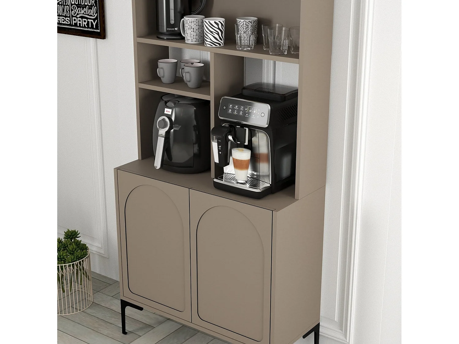 Armário Moderno para Café "Caffè" em Atlas e Preto - 81,3x201x35cm - Estilo Sofisticado e Funcional